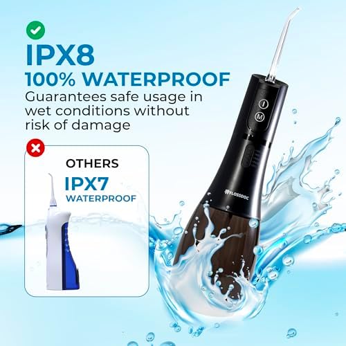 Water Flosser for Teeth & Tonsil Stone Remover, 400ml Tank, IPX8 Waterproof, Dental Floss with 6 Tips Including Tongue Scraper, Cordless Water Flossers for Teeth, Bad Breath Treatment for Adults