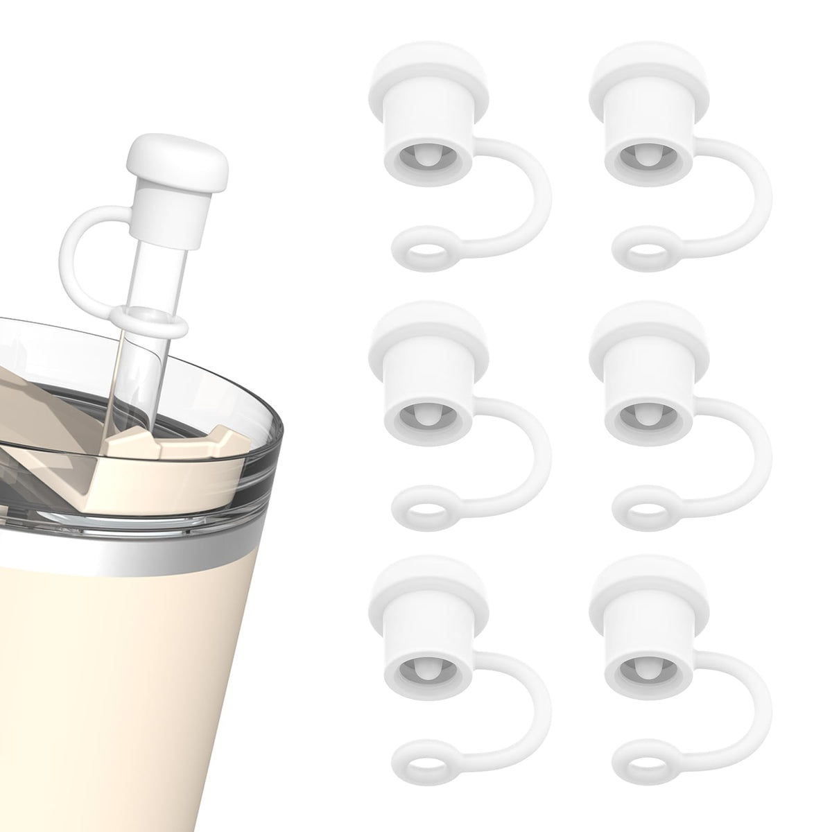Adjustable Straw Cover for All Brand of Stanley, Simple Modern, Yeti, Owala, Hydro Flask, Reduce, Maars, Meoky, MaxBase, Beast, Hydrapeak and so on, Diameter 6mm-10mm, BPA Free, Dishwasher safe White