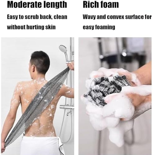 Blissal Exfoliating Shower Towel - Long Washcloth Back Body Scrubber for Men & Women (Black)