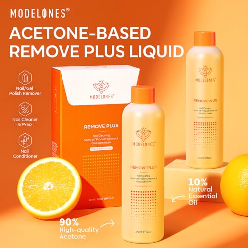 Modelones Nail Polish Remover, Acetone Nail Polish Remover Enriched with Jojoba Oil Gel Polish Remover for Gel Glue Acrylic Dip Powder Remover for Home Salon(8 FL.Oz., Pack of 2)