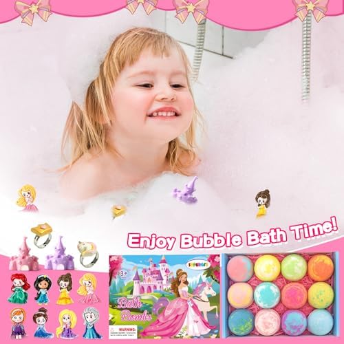 Bath Bombs for Kids with Surprise Inside Princess Toys Natural Bath Bombs Handmade Spa Organic Bubble Bath Bomb Bath Fizzy with Jewelry Set Girls Birthday Christmas Gift