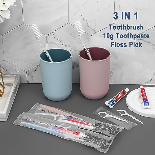 100pcs Disposable Toothbrushes with Toothpaste Floss Individually Wrapped, 2 Color Disposable Toothbrush, 10g Toothpaste, Floss Pick, Bulk Toothbrush Kit for Homeless,Airbnb,Hotel