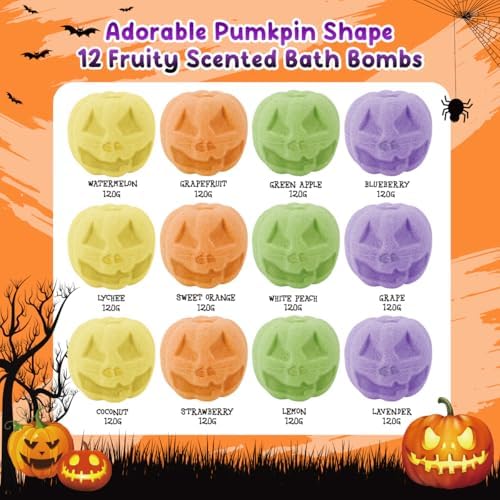 12 Piece Halloween Bath Bombs with Toys Inside for Kids, Bath Bombs for Kids with Surprise Inside, Kids Bath Bombs Party Favors for Kids with Halloween Treat Bag and Halloween Mask…