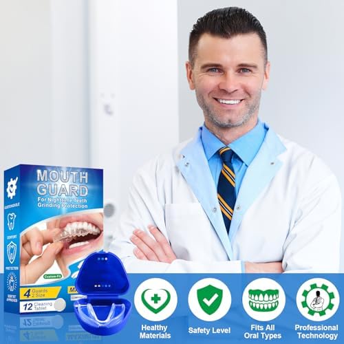 Mouth Guard for Grinding Teeth at Night - Custom Moldable Dental Guard for Teeth Clenching and Bruxism Relief, BPA-Free Night Guard with Cleaning Tablets, 4 Packs, 2 Sizes