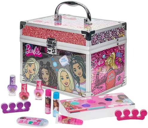 Barbie Movie Kids Makeup Kit for Girls, Real Washable Toy Makeup Set, Barbie Gift, Play Makeup and Pretend Play Toys Ages 3 4 5 6 7 8 9 10 11 12, By Townley Girl