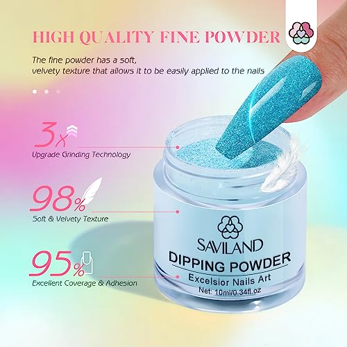 SAVILAND Dip Powder Nail Kit Starter - 20 Colors Summer Neon Dipping Powder System with Base/Top/Activator/Brush Saver, No U V Lamp Needed for Long-Lasting Salon & Home Manicure