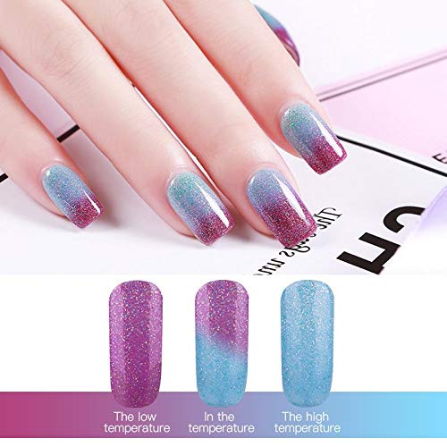 Gel Nail Polish Set -Color Changing Gel Nail Polish Set Purple Blue Pink Red Laverder Wind Red Black Color Changing Gel Polish Soak Off UV LED Thermal Temperature Art (8PC003)