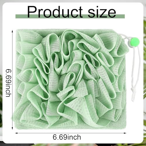 6 Pcs Washcloth Loofah Combo, 2 in 1 Bath Loofah Sponge with Drawstring, Exfoliation Mesh Shower Puff Ball for Body Wash Cleansing and Smooth Skin(Multicolor)