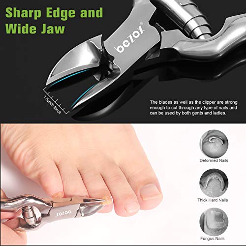 BEZOX Heavy Duty Podiatrist Toenail Clippers for Thick and Ingrown Nails, Stainless Steel Toe Nail Clipper, Pordiatry Ingrwon Toenail Tools - Silver