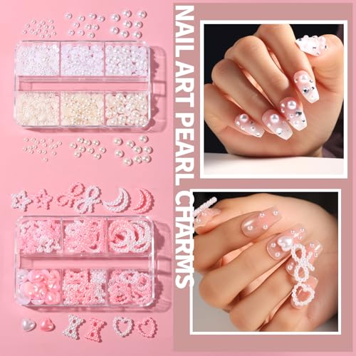 FANDAMEI Nail Art Brushes Set, Nail Art Kit, Nail Design Kit, Nail Dotting Tools, Nail Kit for Beginners, Chrome Nail Powder, Nail Stickers, Nail Rhinestones, Nail Charms Gems Nail Art Decoration Kit