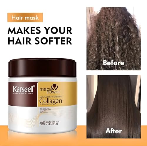 Karseell Hair Repair Set with Shampoo, Conditioner, and Maca Collagen Mask Plus Argan Oil for Dry Damaged Hair (52.39 fl oz), Multipack