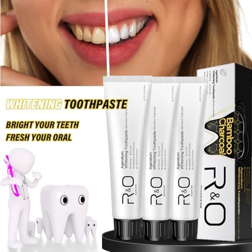 R&O Ageratum Whitening Toothpaste with Bamboo Charcoal, 3.53 oz - Removes Stubborn Stains, Great for Teeth Whitening, Reduces Plaque, Promotes Oral Health with Long - Lasting Fresh Breath (3 Tubes)