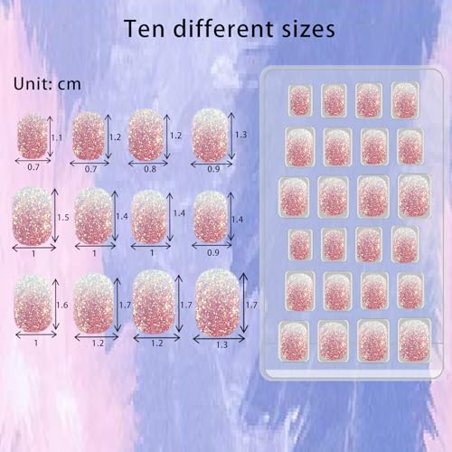 SIUSIO 120Pcs 5 Pack Press on Nails kids Children Acrylic Fake Nails Cute Pre-glue Full Cover Gradient Color Rainbow Short Stick On False Nail Art Kits Set for Kids Little Girls - Colorful Glitter