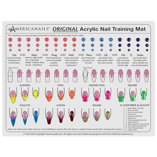 Americanails Acrylic Nail Training Mat - Silicone Trainer Sheet for Application Practice, Flexible Roll Up Pad Template for Acrylic Fingernails, Learn How to Apply Acrylic Nails