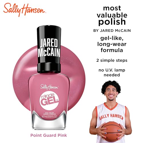 Sally Hansen Miracle Gel™ x Jared McCain, Point Guard Pink, Long Lasting, Gel-Like Formula, No UV Lamp Needed, PInk Nail Polish
