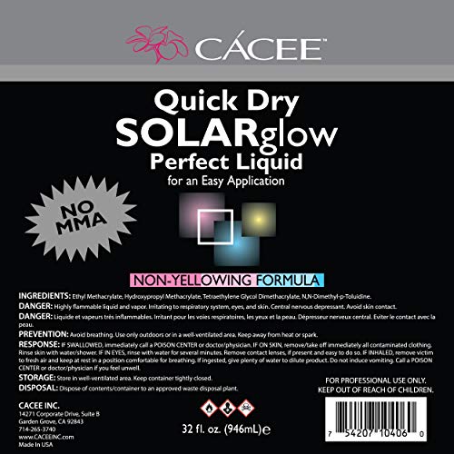 Cacee's Fast Setting Acrylic Nail Liquid Monomer, Acrylic Powder Compatible, Non-Yellowing Monomer Acrylic Nail Liquid, Quick Dry for Professional Acrylic Nails (32 fl. oz)