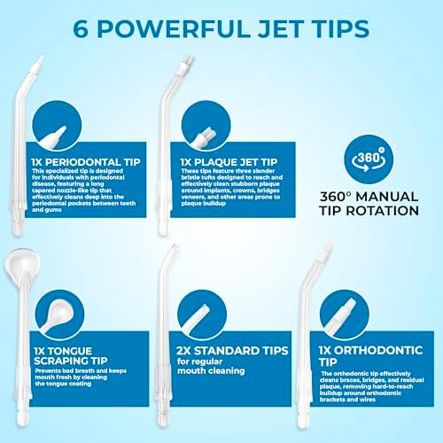 Water Flosser for Teeth & Tonsil Stone Remover, 400ml Tank, IPX8 Waterproof, Dental Floss with 6 Tips Including Tongue Scraper, Cordless Water Flossers for Teeth, Bad Breath Treatment for Adults