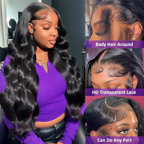 32 Inch 13x6 Body Wave Lace Front Wigs Human Hair 200 Density HD Transparent Lace Frontal Human Hair Wig for Black Women Glueless Wigs Human Hair Pre Plucked With Baby Hair