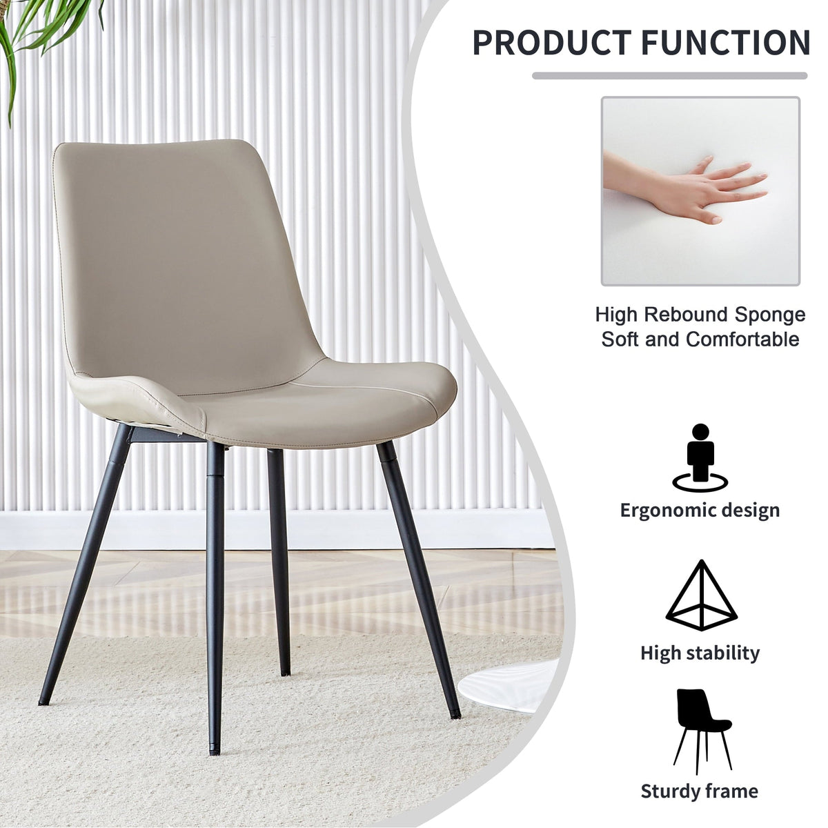 NYEESS Dining Chairs Set of 6, Faux Leather Upholstered Chairs with Black Metal Legs for Kitchen, Living Room, and Patio