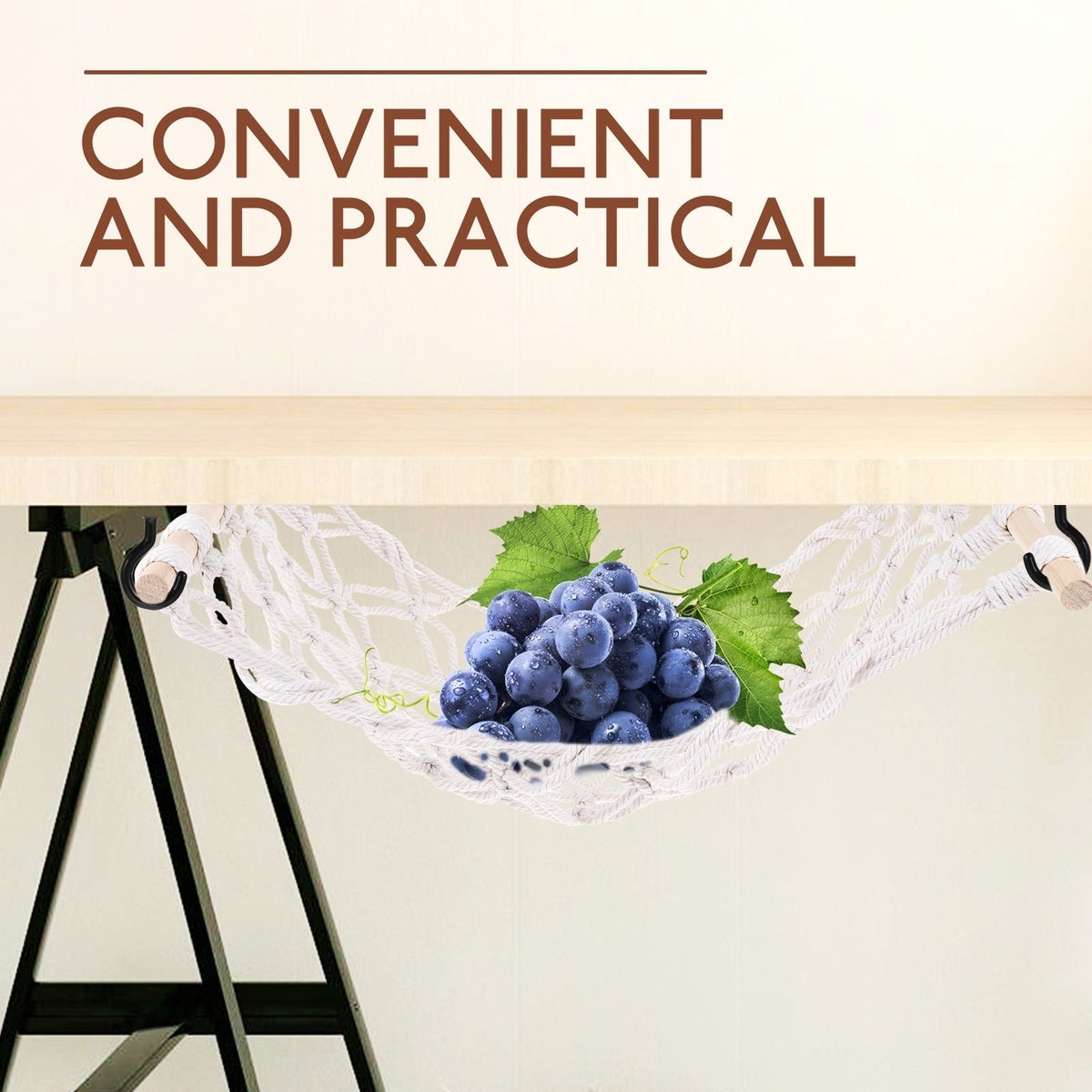 WEAVILUX 1Set Fruit Hammock for Garden and Kitchen Use with Cotton Rope and Wood Material