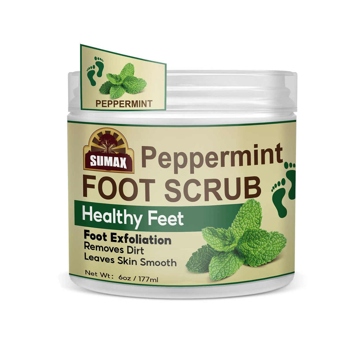 Foot Scrub, Natural For All Body Exfoliation, Dead Skin Remover, Moisturize And Nourish Your Dry Rough Feet, Make Your Feet Smooth And Soft (6 oz, Peppermint)