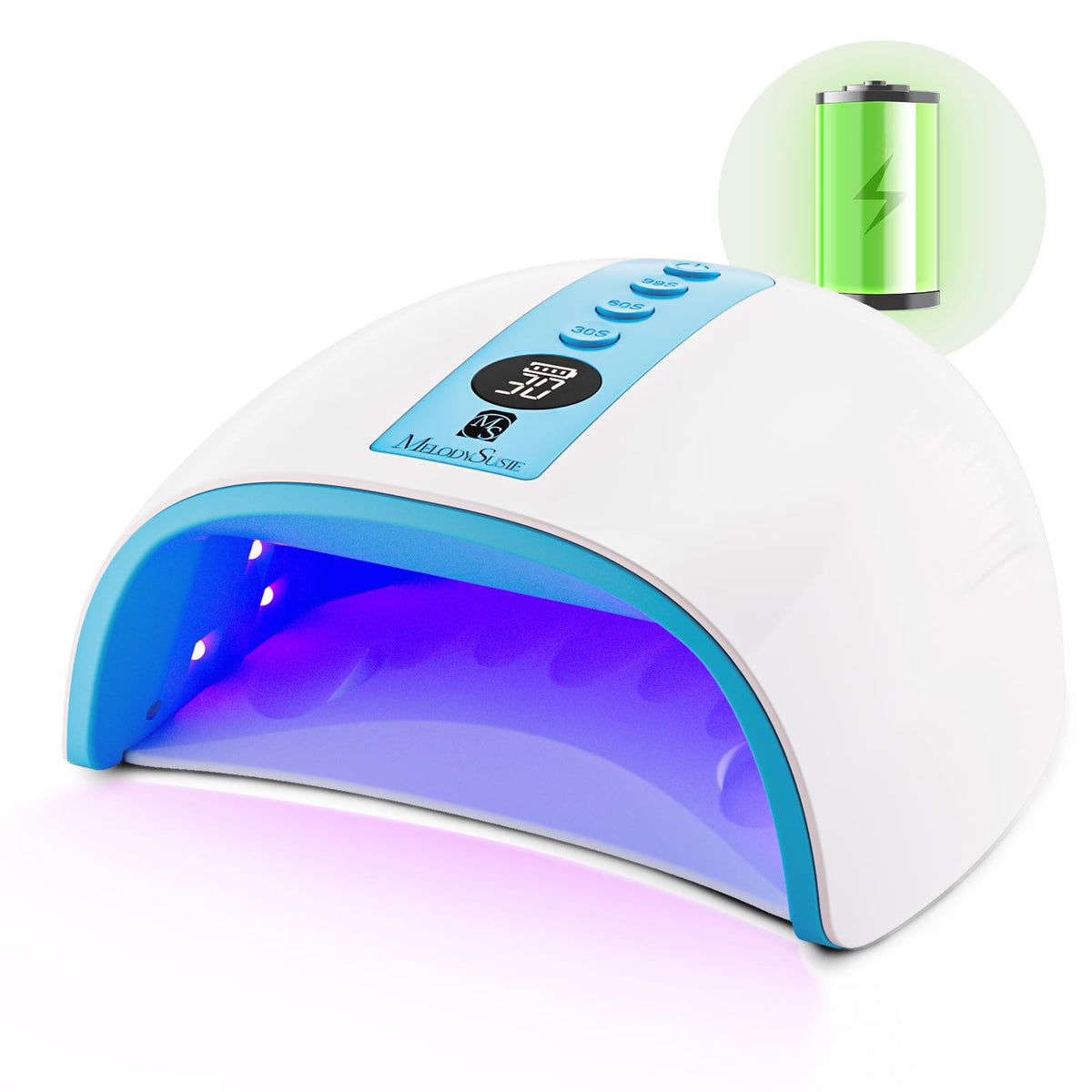 MelodySusie Cordless UV Nail Lamp with 3 Timers & Smart Sensor, P-Plus30G Rechargeable UV Light Cures All Gels, Especially Builder, Hard, Extension, Acrylic & Chrome Gel Polishes Blue