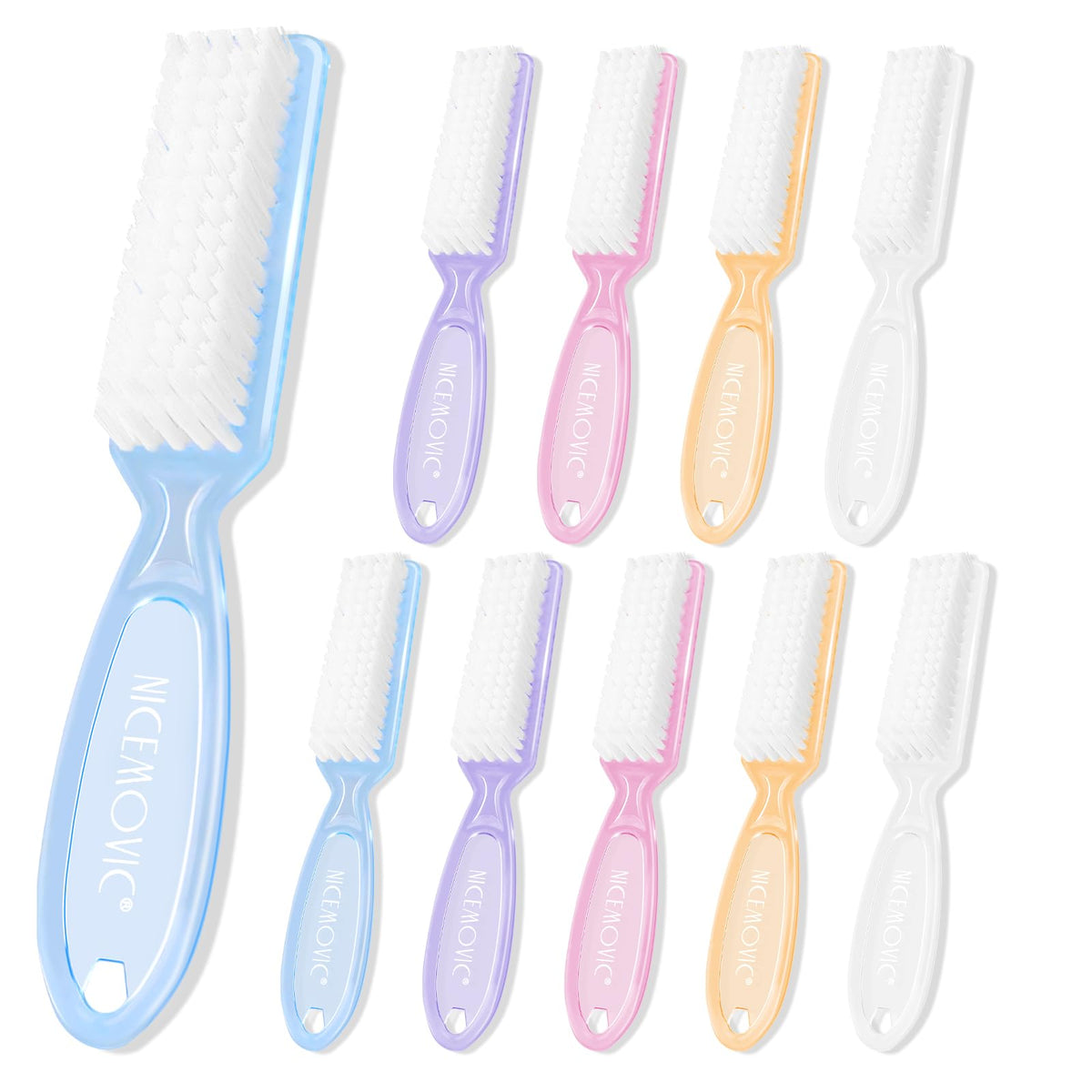 NICEMOVIC 10 Pcs Nail Brush for Cleaning Fingernails, Handle Grip Nail Scrubber Brush, Hand Fingernail Cleaner Brush Manicure Tools Scrub Cleaning Brushes Kit, Use for Toe and Nail Cleaning (Clear)