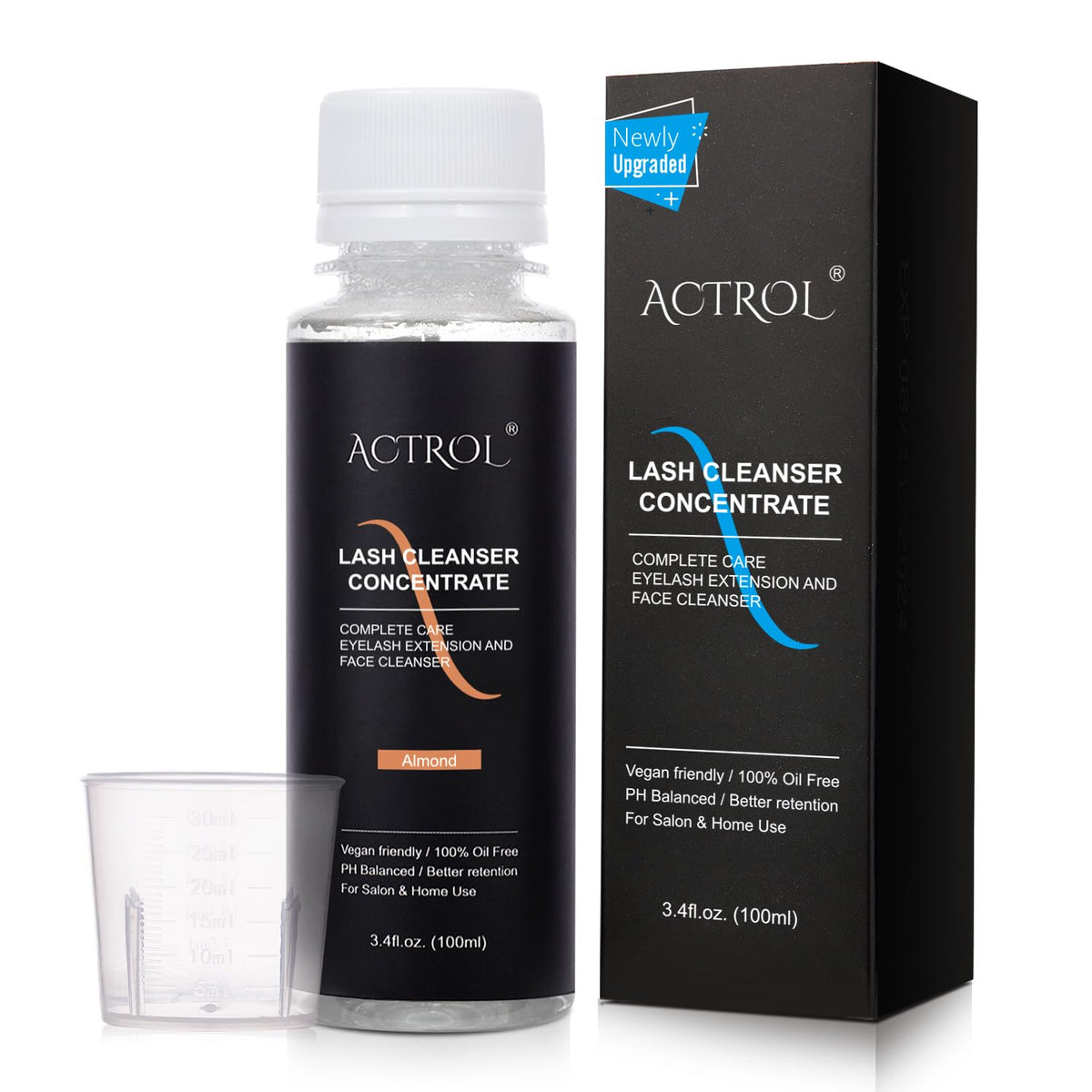 ACTROL Eyelash Cleanser Concentrate 100ml Almond Professional Lash Shampoo Foaming Cleanser Lash Wash Concentrate for Extensions Lashes with Salon Home Care-Makes 40 Bottles Almond