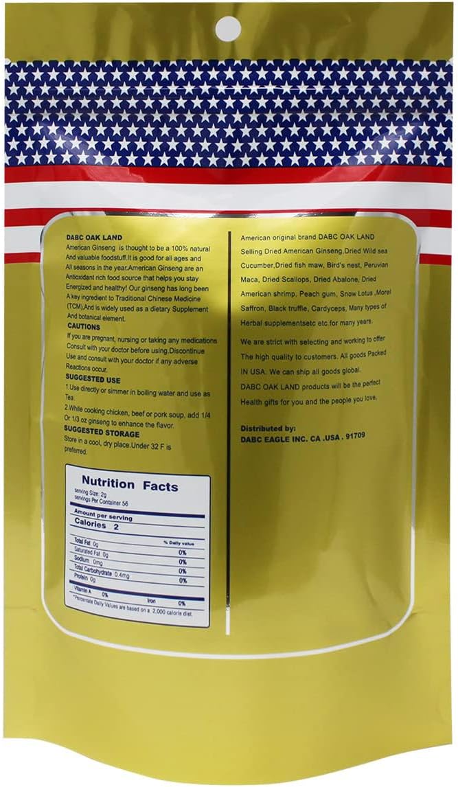 Hand-Selected A Grade Cultivated Wisconsin American Ginseng Roots Ginseng Tea 美國威斯康辛州西洋參 花旗參 實惠袋裝 4oz.(113g.)