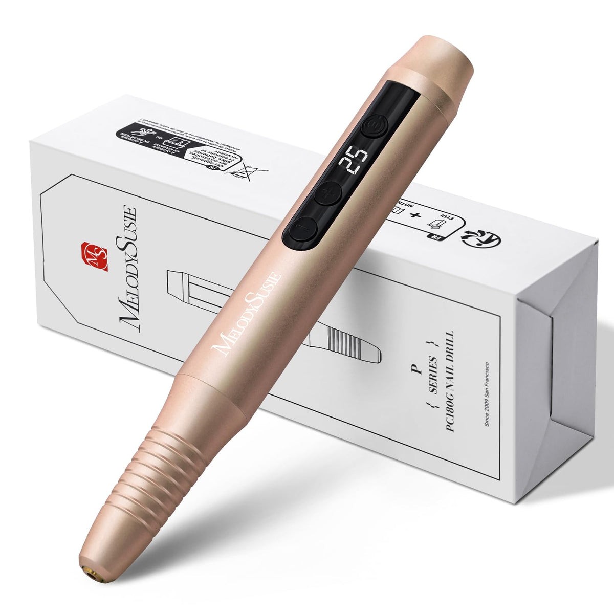 MelodySusie Electric Nail Drill - Cordless File for Acrylic Gel Nails, PC180G 25,000RPM Professional Portable Efile Manicure Pedicure Polishing Tool With Bits, Sanding Bands