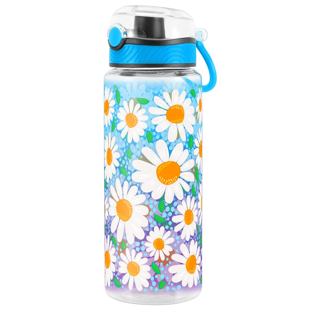 Cute Water Bottle for School Kids Girls, BPA FREE Tritan & Leak Proof & Easy Clean & Carry Handle, 23oz/ 680ml - Daisy