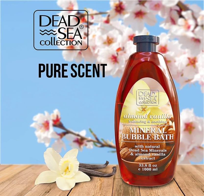 Dead Sea Collection Bubble Bath with Almond Vanilla for Women and Men - Sweet Almond Oil and Dead Sea Salt - Nourishing and Moisturizing Skin - Pack of 2 (67.6 fl.oz)