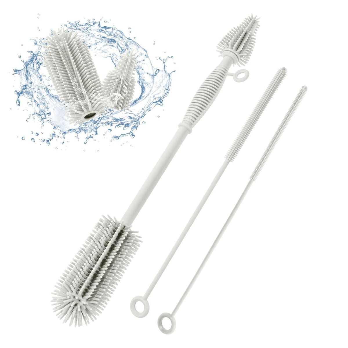 Baby Bottle Brush and Straw Cleaner Brush Set, Extra Long Double-Ended Soft Silicone Brush Cleaner for Baby Bottles, Water Bottles, Cups, Breast Pumps, Detachable & Hangable