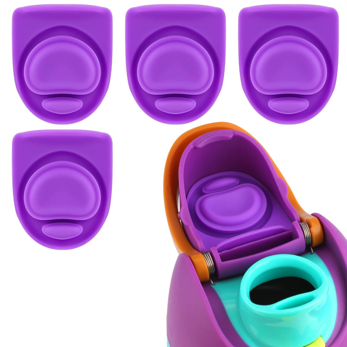 4pcs Replacement Stopper Compatible with Owala FreeSip 24oz 32oz, Water Bottle Top Lid Gasket for Owala 19/24/32/40oz Seal Bottle Cap Mouth Stopper Part Silicone Plug Accessories BPA-Free (Purple)