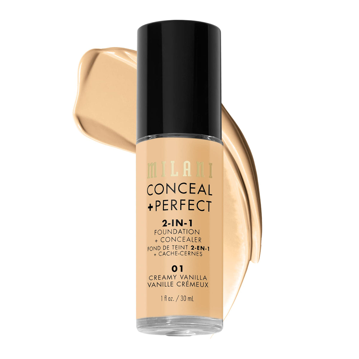 Milani Conceal + Perfect 2-in-1 Foundation + Concealer - Creamy Vanilla (1 Fl. Oz.) Cruelty-Free Liquid Foundation - Cover Under-Eye Circles, Blemishes & Skin Discoloration for a Flawless Complexion