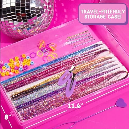 Just My Style Tinsel Hair Stylist Studio, Fairy Hair Tinsel Kit, 9 Colorful Tinsel Strands & Hair Beading Tool, Hair Extensions for Kids, Fun Hair Accessories for Teens, Great Gifts for Preteens