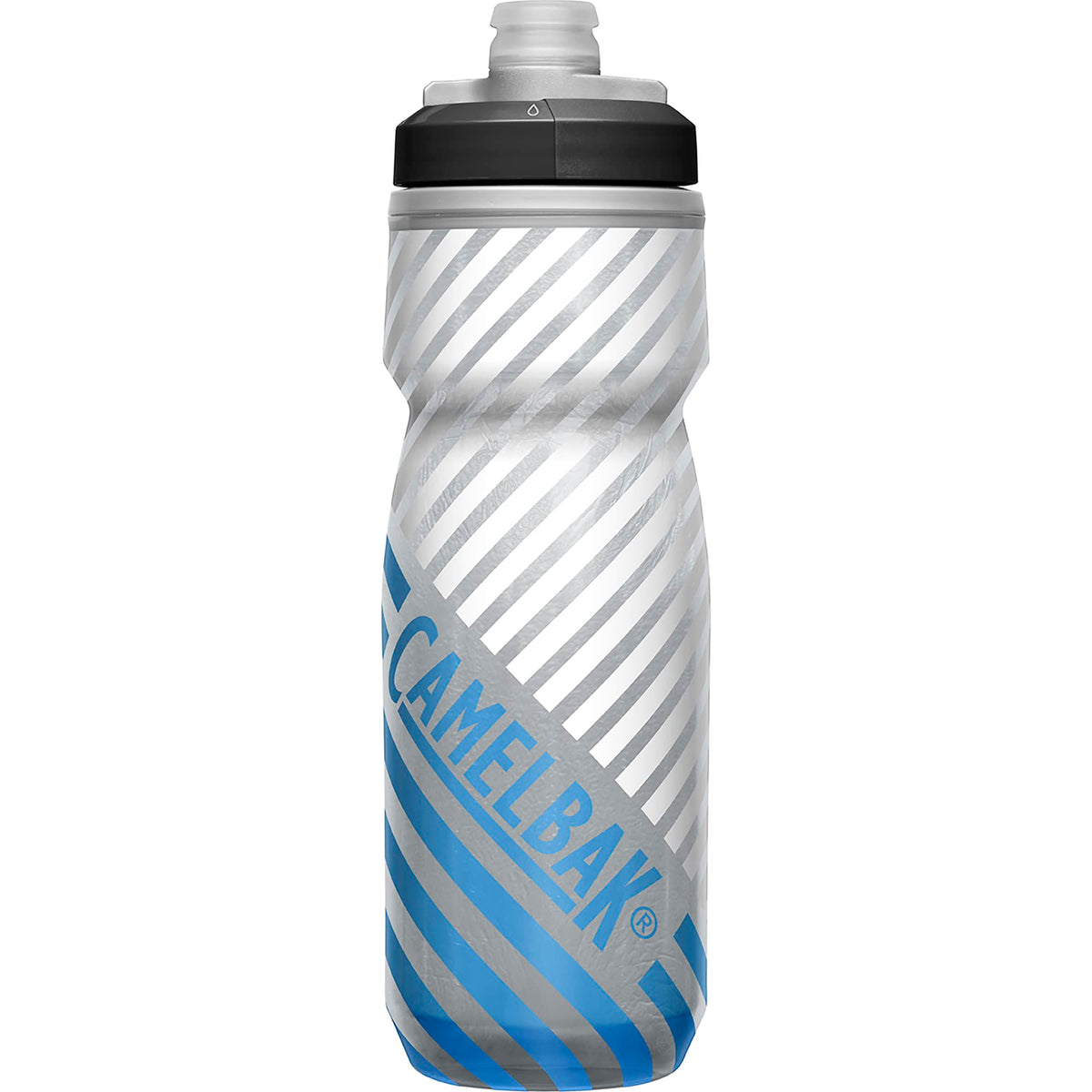 CamelBak Podium Chill Insulated Bike Water Bottle - Easy Squeeze Bottle - Fits Most Bike Cages - 21oz, Grey Blue Stripe