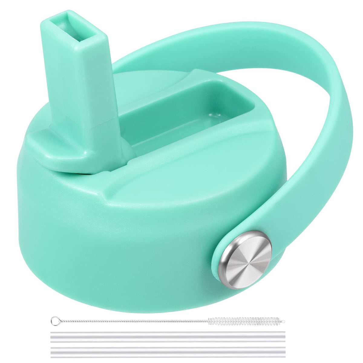 Straw Lid for Hydro Flask Wide Mouth Water Bottles, Top Lids with Straw Compatible with Hydro Flask 32 40 oz, Replacement Cap Wide Mouth Straws Flip Lid Flex Handle (Mint)