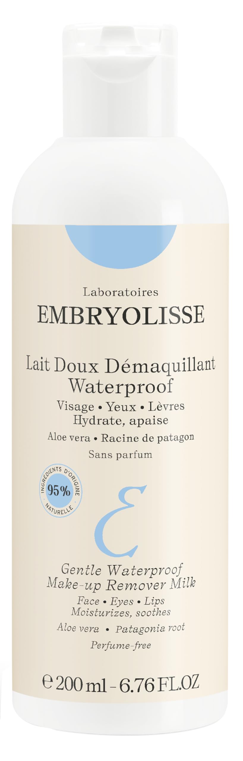 Embryolisse Gentle Waterproof Make-up Remover Milk, 4-in-1 Hydrating Facial Cleanser for Sensitive Skin with Aloe Vera & Shea Butter, 6.76 Fl Oz