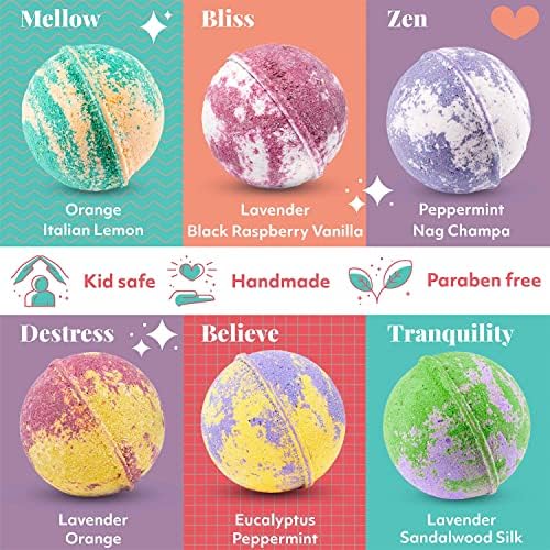 Bath Bombs XL Gift Set, 12 USA Made Extra Large Handmade Aromatherapy Fizzies with Epsom Salt and Kaolin Clay, Vegan for Women, Men, Kids