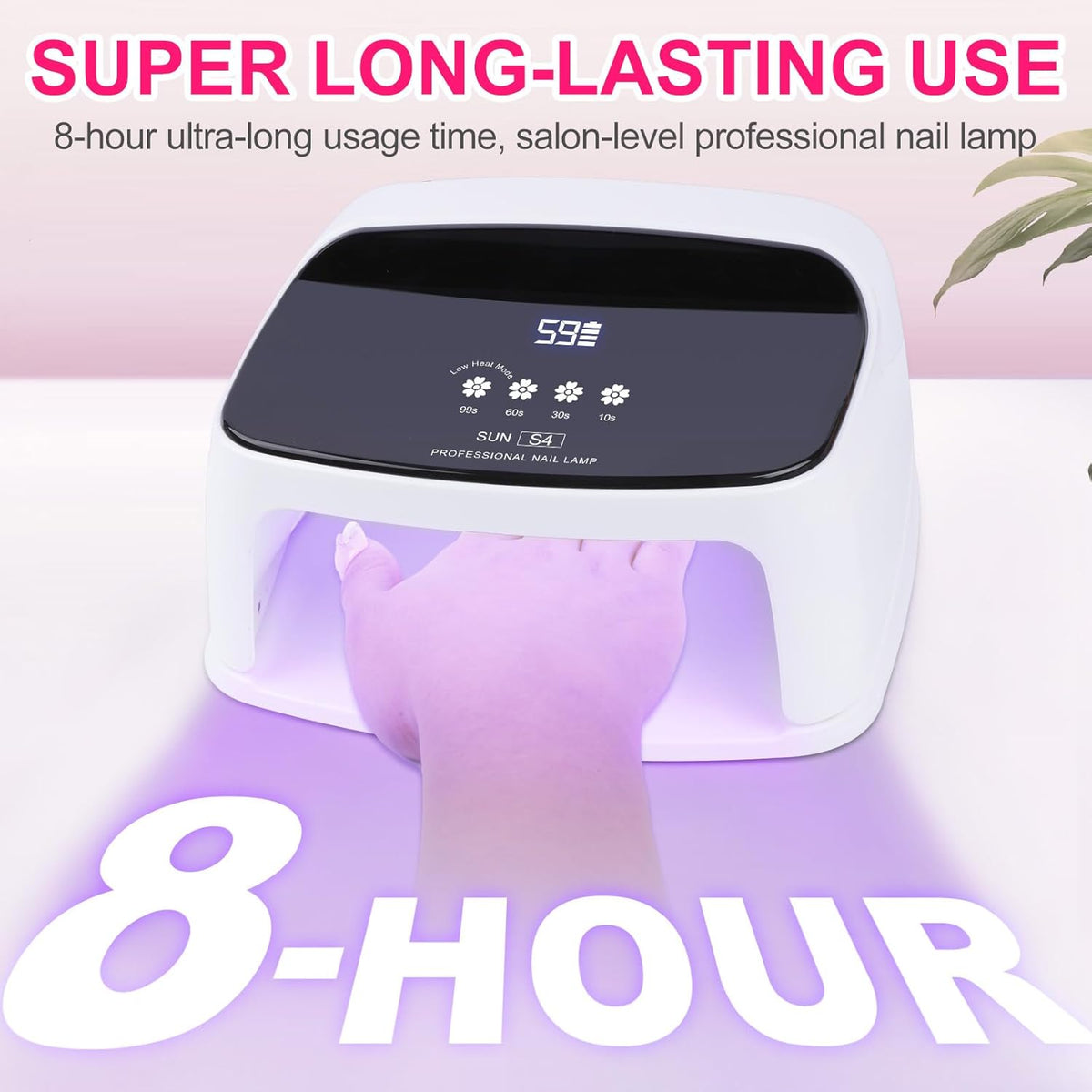UV Nail Lamp, 288W 8 Hours Super Long-Lasting 15600mAh Professional Cordless UV LED Lamp for Nails 66Pcs Lamp Beads Automatic Sensor Gel Nail uv Light for Nail Art at Home and in Salons Pink
