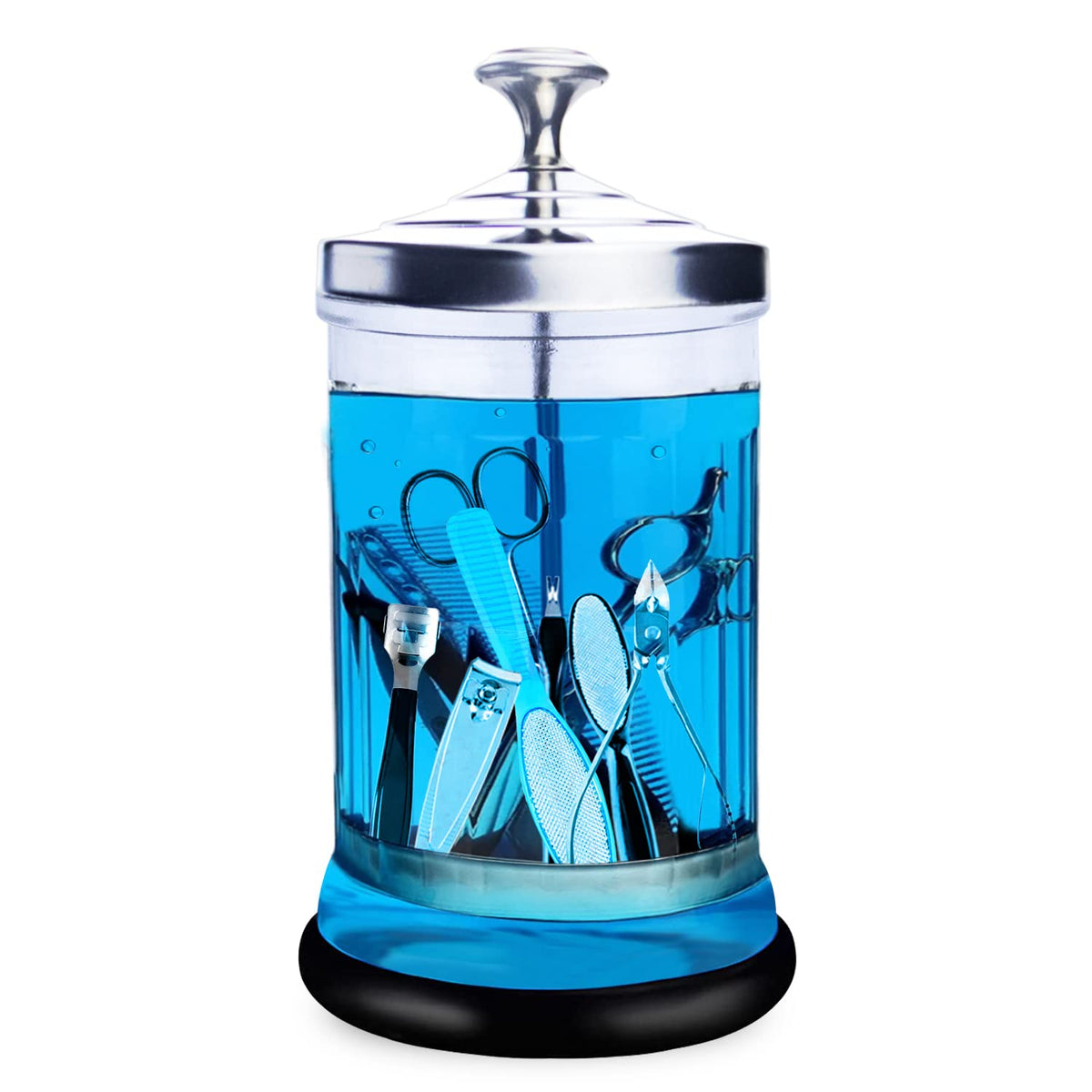 Barber Disinfectant Jar, 21 Oz Disinfecting Jar with Removable Basket, Manicure Disinfecting Jar for Nail Tool, Glass Salon Disinfecting Jar Container for Barber Supplies