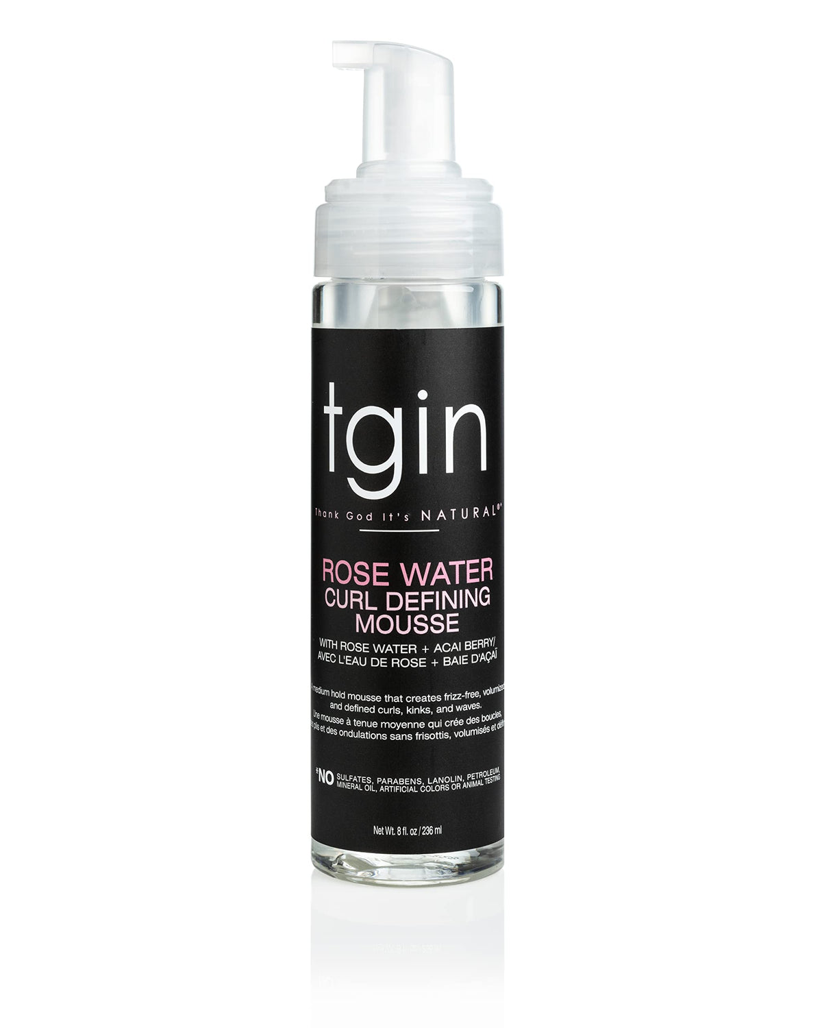 tgin Rose Water Defining Mousse for Curly, Coily and Wavy Hair, Moisturizes and Defines Curls, 8 fl oz