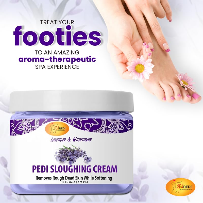 SPA REDI - Foot Cream, Sloughing Lotion, Lavender and Wildflower 16 Oz - Pedicure Massage Foot Care for Dry Cracked Feet, Scrub Gently, Exfoliating, Smooths and Eliminates Buildup of Dead Skin