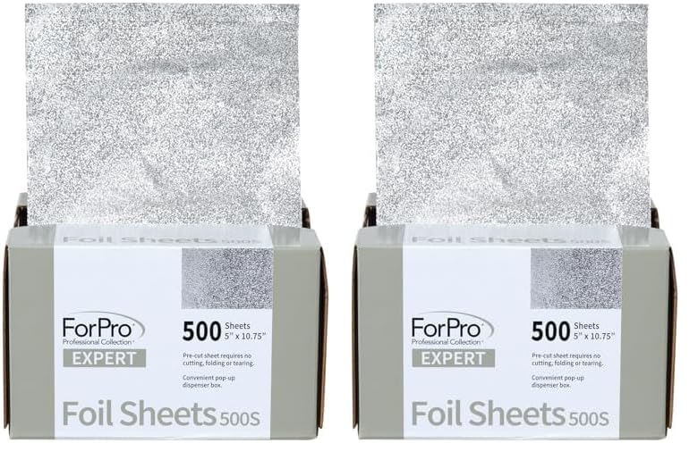 ForPro Expert Embossed Foil Sheets 500S, Aluminum Foil, Pop-Up Foil Dispenser, Hair Foils for Color Application and Highlighting Services, Food Safe, 5” W x 10.75” L, 500-Count (Pack of 2)