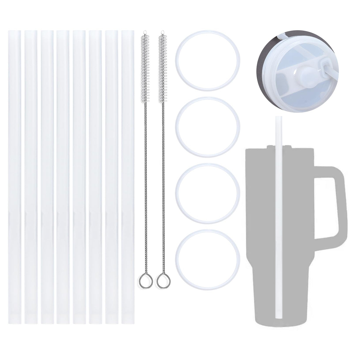 Replacement Straws for Stanley 40 oz Adventure Quencher, 12.2inch Long Silicone Straws for Stanley Cup Accessories, Pack of 14