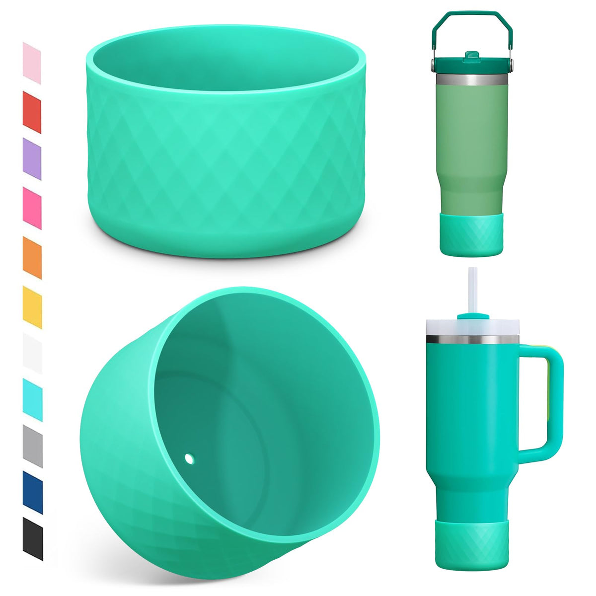Upgrade 2PCS Protective Silicone Boot Bumper for Stanley Quencher Adventure 40oz 30oz IceFlow 20oz 30oz Tumbler, Water Bottle Bottom Sleeve Cover Accessories for Stanley Mug Cup(Cyan)