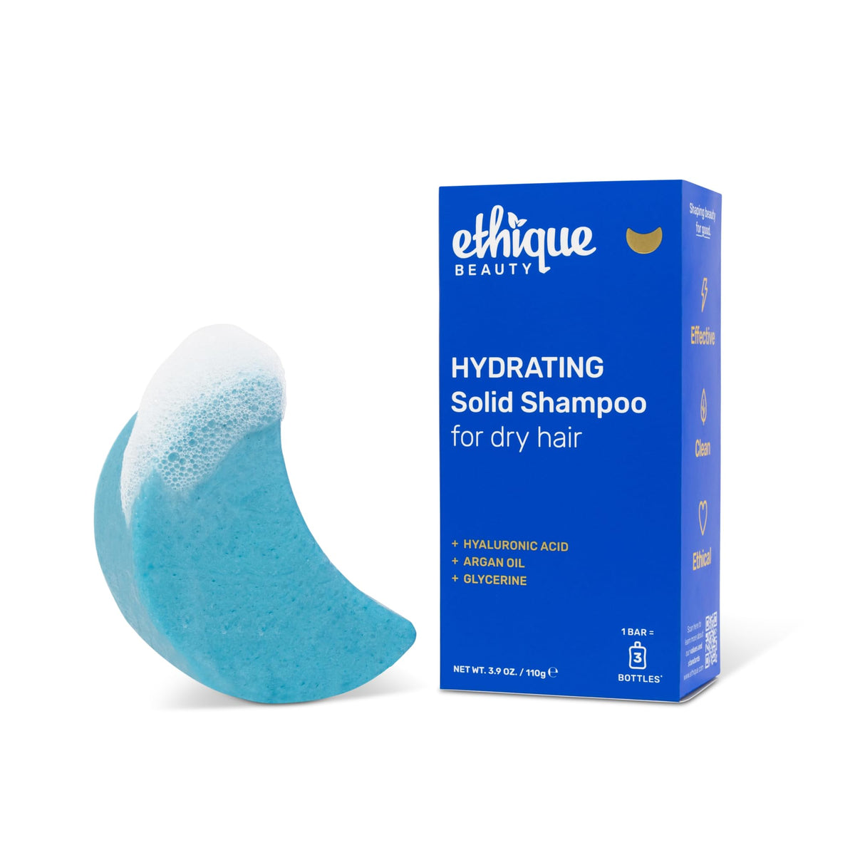 Ethique Hydrating Shampoo Bar for dry hair with Hyaluronic Acid - Plastic-Free, Cruelty-Free, Vegan, 3.88 oz