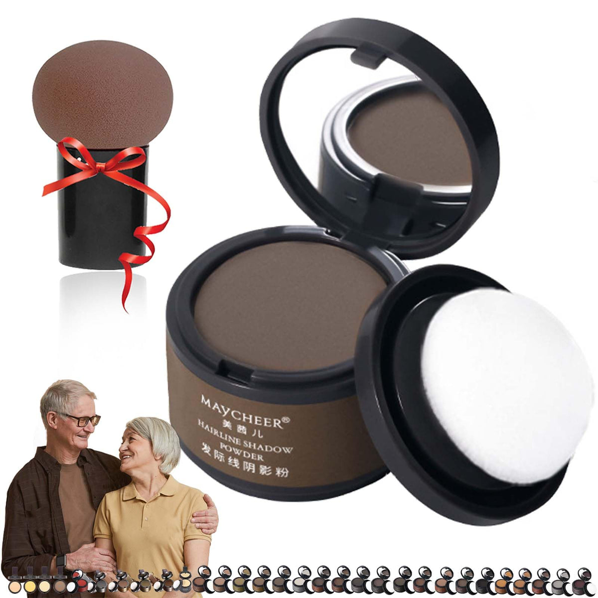Maycheer Pang Pang Hair Shadow, Maycheer Hairline Powder for Women, 30 Colors Maycheer Root Cover up with Mirror and Cushion, Instantly Conceals Hair Loss (#29 Smoky Gray)