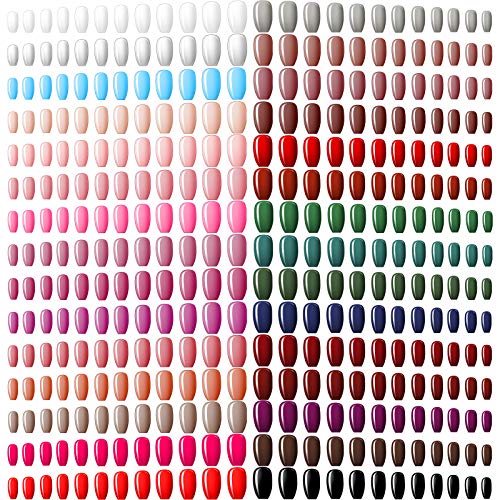 Maitys 720 Pieces 30 Sets Medium Square Press on Nails Glossy Fake Nails Solid Color Artificial Tips Full Cover for Women Girls Ballerina DIY(Classic Colors)